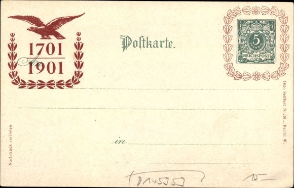 Postwaardestukwapen Litho Berlin, rijksmonument Kaiser Wilhelm I.