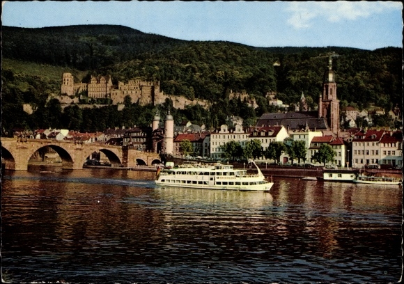 Postcard Heidelberg am Neckar, old bridge with castle
