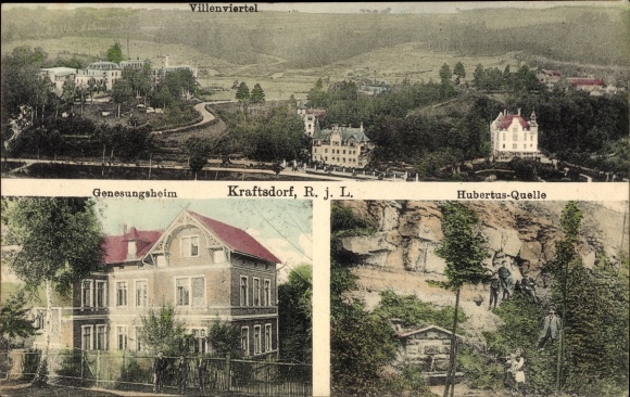 Postcard Kraftsdorf in Thuringia, convalescent home, residential area, Hubertus spring