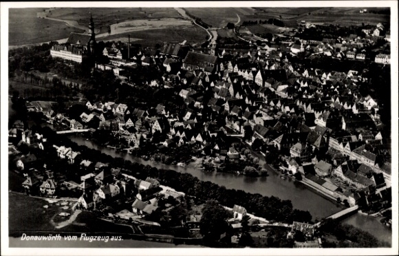Postcard Donauwörth in Swabia Bavaria, aerial photograph of the place