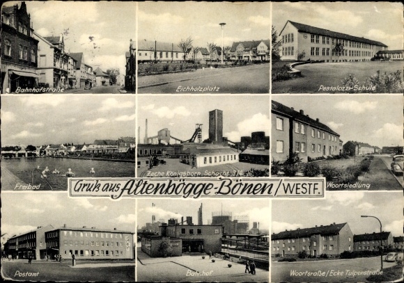 PC Altenbögge Bönen in Westphalia, Pestalozzi school, train station, Königsborn 3/4 mine, outdoor swimming pool, post office