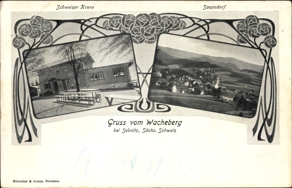 Ak Saupsdorf Sebnitz in Saksen, Wacheberg, Zwitserse kroon, panorama van de plaats