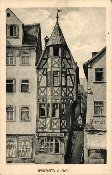 Postcard Wertheim am Main, historic building, half-timbered house, Witkachel, street view