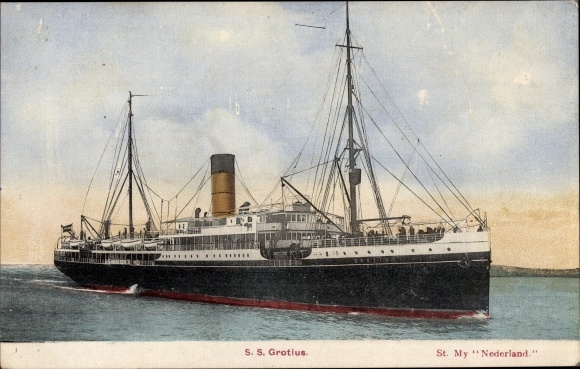 Postcard Steamer SS Grotius, Stoomvaart Maatschappij Nederland