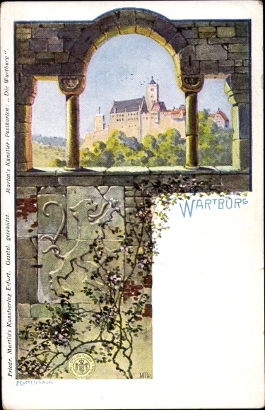 Postwaardestuk kunstenaarsbriefkaart Lutherstadt Eisenach in Thüringen, Wartburg