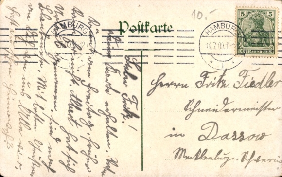 Artist Postcard Hamburg, XVI. German Federal Shooting 1909, Vierländerin in traditional costume, coat of arms