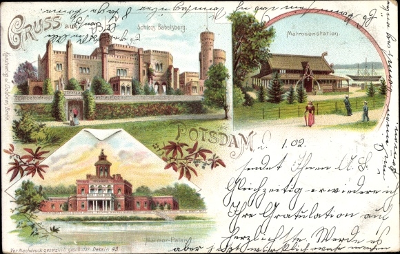 Litho Babelsberg Potsdam in Brandenburg, Matrosenstation, Schloss Babelsberg, Marmorpalais