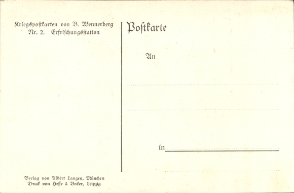 Artist Postcard Wennerberg, B., refreshment station, soldiers getting drinks, train, women