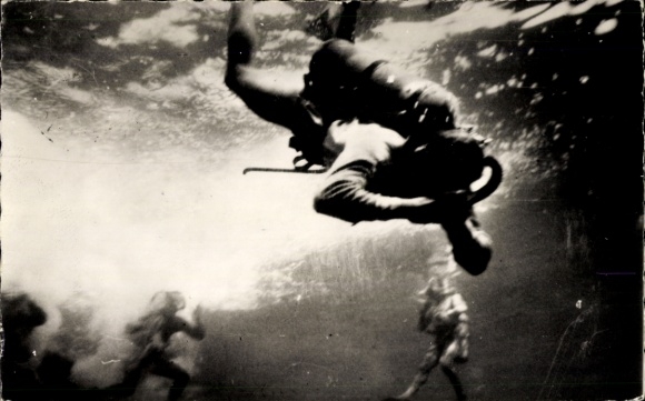 Postcard Palinuro Campania, diver underwater, diving equipment, gas bottle