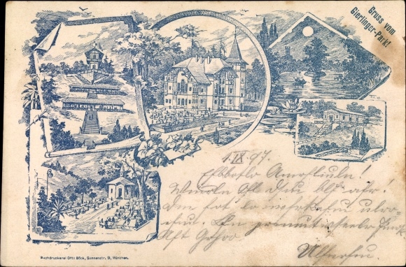 Litho Gierling Fridolfing Oberbayern, Gierlinger Park, Gastwirtschaft