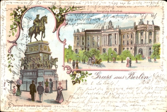 Chromo-Litho Berlin Mitte, Monument to Frederick the Great, Royal Library