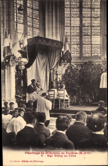 Ak Saint Sulpice de Favieres Essonne, Pelerinage, Mgr. Gibier au trone