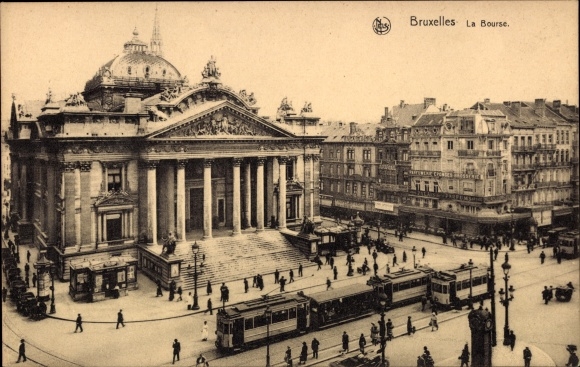 Postcard Bruxelles Brüssel Belgien, general view of the Bourse, Tram