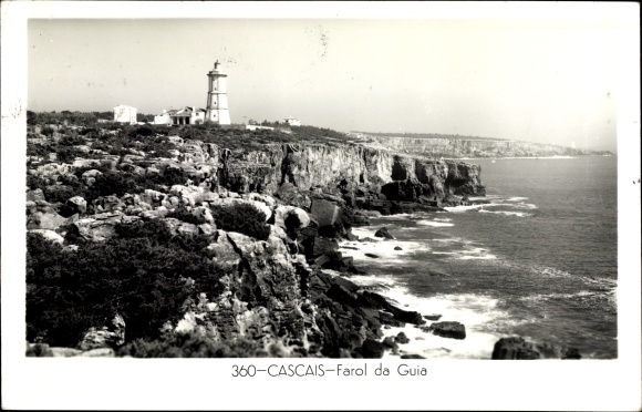 Postcard Cascaes Cascais Portugal, view towards the lighthouse, Farol da Guai