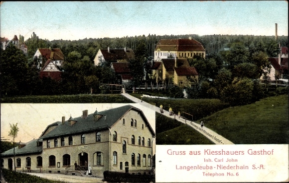 Ansichtkaart Langenleuba Niederhain in Thüringen, algemeen beeld, Gasthof Kiesshauer
