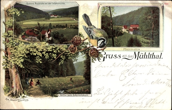 Postcard Eisenberg in Thuringia, Mühltal, Walkmühle, Pfarrmühle, Beautyborn