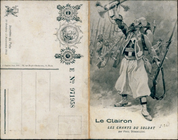 Folding song Postcard Le Clairon, Les Chants du soldier