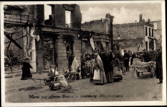 Ak Szczytno Ortelsburg Ostpreußen, Markt, Kriegszerstörungen, I. WK