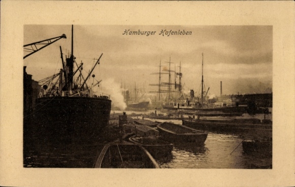 Postcard Hamburg Altona Neumühlen Oevelgönne, Hamburg harbor life, ships, harbor, industry, historic...
