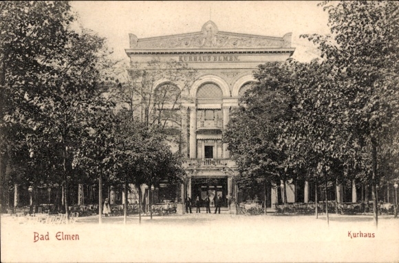 Postcard Bad Elmen Salzelmen Schönebeck on the Elbe, Kurhaus, very beautiful architecture, trees in the foreground