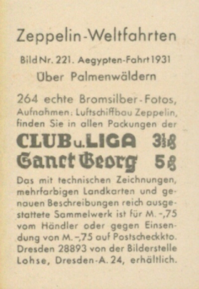 Collectiefoto Zeppelin wereldreizen nr. 221 Egyptereis 1931, over palmbossen, scheepsschaduw
