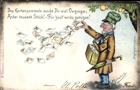 Künstler Ak Deitenbach, A., Das Kartensammeln macht Dir viel Vergnügen, Anbei tausend Stück!