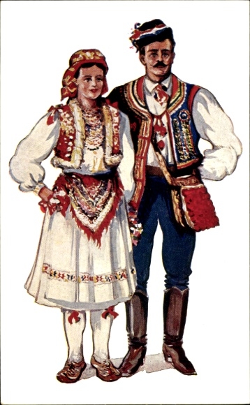 Artist Postcard Kirin, Vladimir, Croatia, Couple in traditional costume