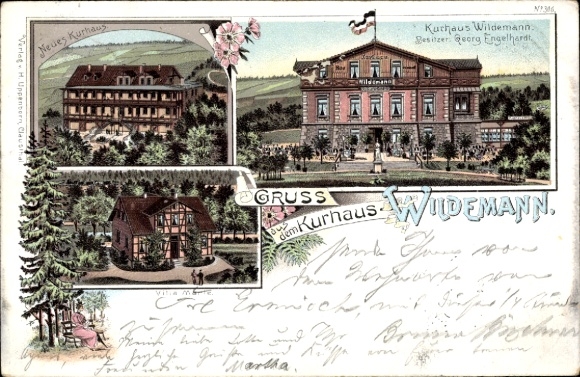 Litho Wildemann Clausthal Zellerfeld im Oberharz, Kurhaus, Villa Marie