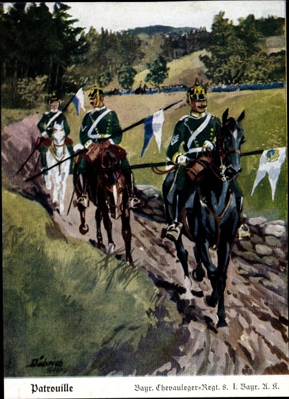 Artysta Ak Döbrich-Steglitz, Patrouille, Bayr Chevauleger Regt 8 I Bayr Ak