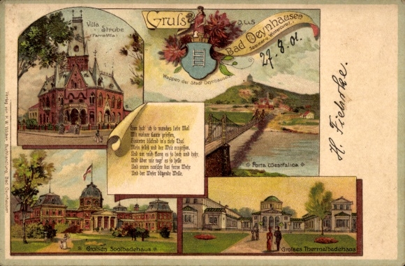 Ak Bad Oeynhausen in Westfalen,  mit Blick auf Villen, Wappen, Thermalbadehäuser, Soolbadehaus