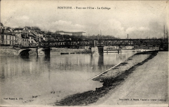 Postcard Pontoise Val d'Oise, view of the bridge, college, river Oise, city view