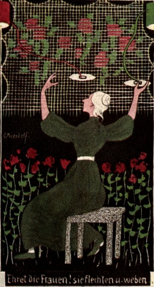 Artist Postcard Kreidolf, E., Honor the women, they braid and weave