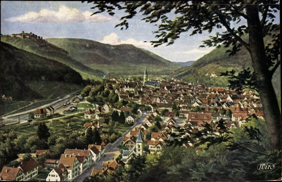 Postcard Bad Urach in the Swabian Alb, general view, Hohenurach ruins