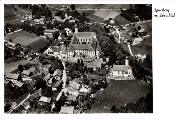 Postcard Beuerberg in the Loisach Valley Eurasburg Upper Bavaria, aerial view of Loisach Valley, monastery, church, houses