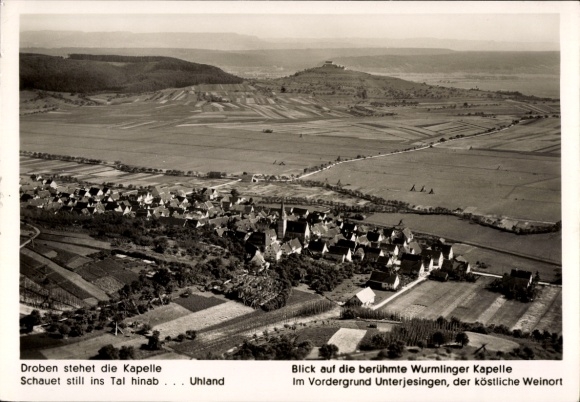 Ak Unterjesingen Tübingen am Neckar, Luftaufnahme, Wurmlinger Kapelle, Weinort  Rebenhügel