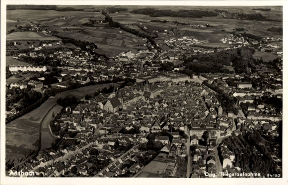 Ak Ansbach in Mittelfranken Bayern, Fliegeraufnahme