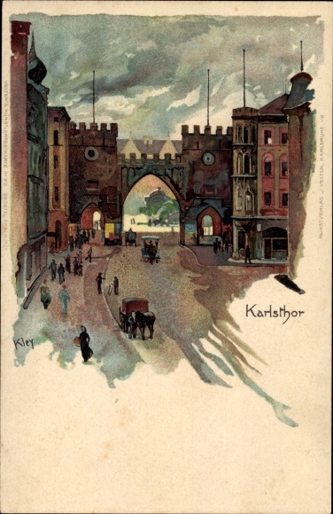 Kunstenaar litho Kley, H., München Beieren, Karlstor