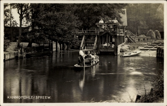 Postcard Kannomühle Alt Zauche Wußberg Spreewald, mill, man in a boat