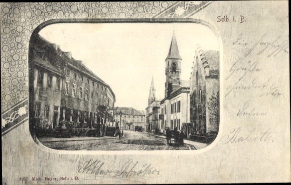passe-partout Ak Selb in het Fichtelgebirge Opper-Franken, straatgedeelte, kerk