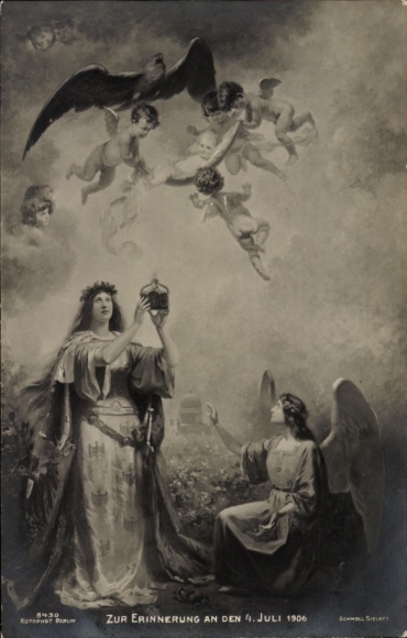 Ak Erinnerung an den 4. Juli 1906, Geburt Prinz Wilhelm von Preußen, Germania, Engel