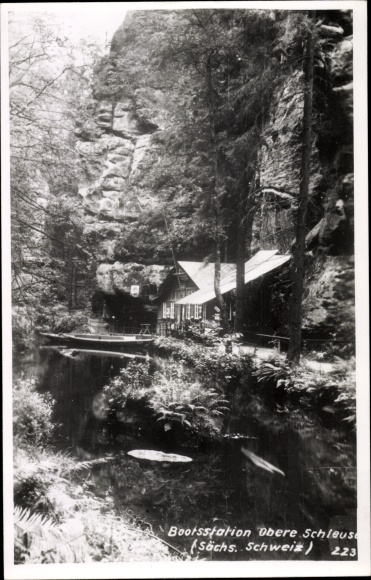 foto Ak Hinterhermsdorf Sebnitz, bootstation Obere Schleuse