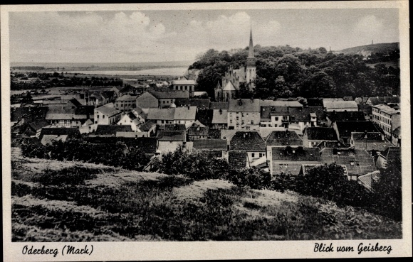 Postcard Oderberg in the Mark, view from the Geisberg on the place