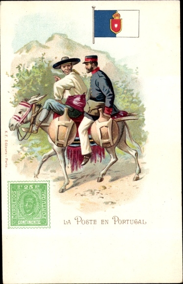 Stamps Chromo-Litho Portugal, La Poste en Portugal, Postman, mule