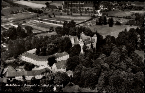 Postcard Michelstadt in the Odenwald, aerial photograph, Fürstenau Castle