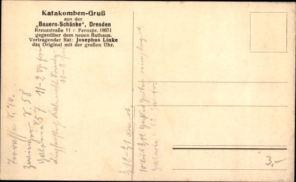 PC Dresden Altstadt, catacombs Greetings from the &quot;Bauern-Schänke&quot;, skeletons, skull and crossbones, Josephus Linke