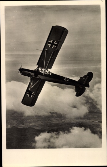 Postcard German Air Force, fighter aircraft Fieseler Fi 156 C Storch turning