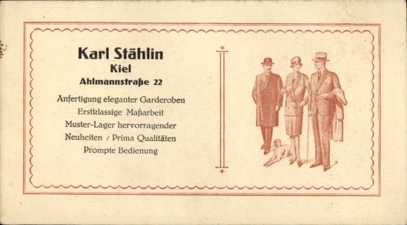Postcard Kiel, Karl Stählin, Ahlmannstraße 22, production of elegant wardrobes