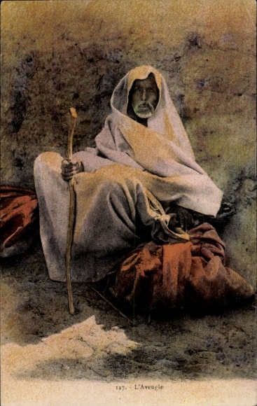 Postcard Maghreb, Arab in traditional costume, Blind man