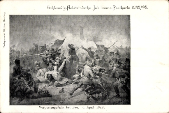 Künstler Ak Bau Schleswig Holstein, Bov Dänemark, Vorpostengefecht 1848