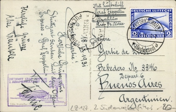 Zeppelinpost LZ 127 2nd South America trip 1931, airship Graf Zeppelin
